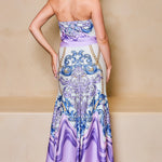 STYLEVAVA printed cowl neck top and skirt set in lavender– silky halter neck design