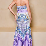 STYLEVAVA printed cowl neck top and skirt set in lavender– silky halter neck design