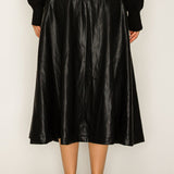 Faux Leather A-Line Midi Skirt