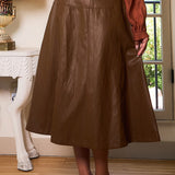 Faux Leather A-Line Midi Skirt