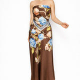 Floral Strapless Satin Top & Maxi Skirt Set