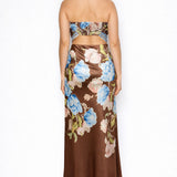 Floral Strapless Satin Top & Maxi Skirt Set
