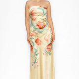 Floral Strapless Satin Top & Maxi Skirt Set