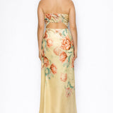 Floral Strapless Satin Top & Maxi Skirt Set