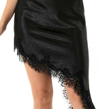 Lace Trim Asymmetrical Satin Mini Skirt