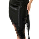 Lace Trim Asymmetrical Satin Mini Skirt