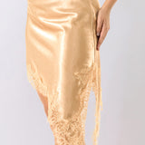 Lace Trim Asymmetrical Satin Mini Skirt