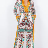 silky stain button down shirt and wide pants set