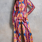 silky stain button down shirt and wide pants set