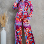 silky stain button down shirt and wide pants set