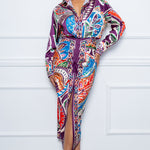 long sleeve button down shirt and midi skirt set