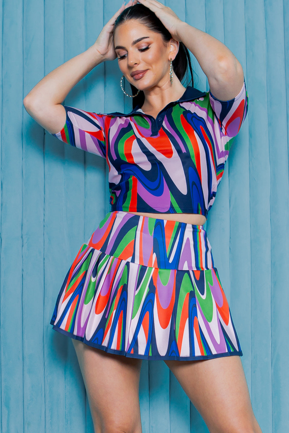 Half sleeve collared shirt and pleated tennis skort set