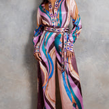 Satin button down shirt and wide pants set