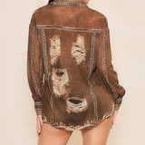 Denim Effect Chiffon Blouse & Short Pants Set