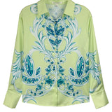 Button Down Satin Shirt Blouse