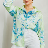 Button Down Satin Shirt Blouse