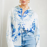 Button Down Satin Shirt Blouse