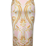 Scarf Print Midi Slit Skirt