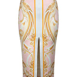 Scarf Print Midi Slit Skirt