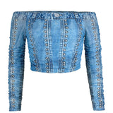 Off-shoulder Mesh Long Sleeve Top