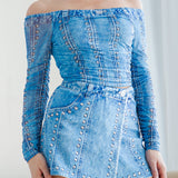 Off-shoulder Mesh Long Sleeve Top