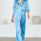 Denim Effect Shirts & Wide Pants Set