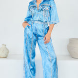 Denim Effect Shirts & Wide Pants Set