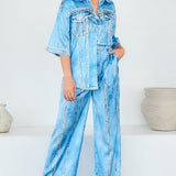 Denim Effect Shirts & Wide Pants Set