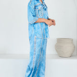 Denim Effect Shirts & Wide Pants Set