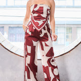 Strapless Satin Effect Scarf Top & Pants Set