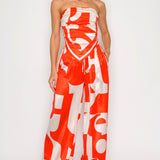 STRAPLESS SATIN EFFECT SCARF TOP & PANTS SET