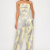 STRAPLESS SATIN EFFECT SCARF TOP & PANTS SET