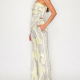 STRAPLESS SATIN EFFECT SCARF TOP & PANTS SET