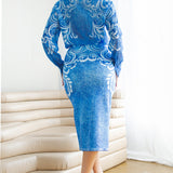 Denim Effect Satin Long Sleeves Blouse