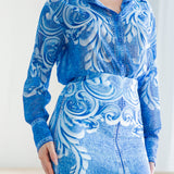 Denim Effect Satin Long Sleeves Blouse