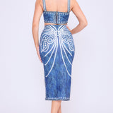 Denim Effect Crop Top & Slit Skirt Set