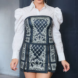 Jewelry Denim Effect Tube Top & Skort Set