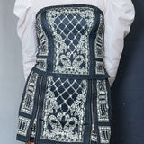 Jewelry Denim Effect Tube Top & Skort Set