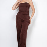 Solid Elastic Strapless Top & Wide Pants Set
