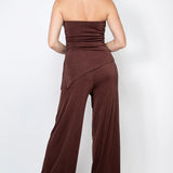 Solid Elastic Strapless Top & Wide Pants Set