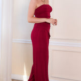 Solid Elastic Strapless Top & Wide Pants Set