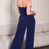 Solid Elastic Strapless Top & Wide Pants Set