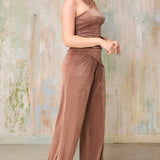 Solid Elastic Strapless Top & Wide Pants Set