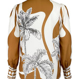 Palm Tree Tie Neck Blouse (TOP ONLY)