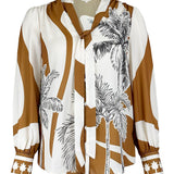Palm Tree Tie Neck Blouse (TOP ONLY)