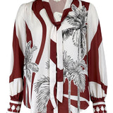 Palm Tree Tie Neck Blouse (TOP ONLY)