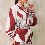 Palm Tree Tie Neck Blouse (TOP ONLY)