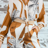 Palm Tree Tie Neck Blouse (TOP ONLY)