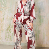 Palm Tree Tie Neck Blouse (TOP ONLY)