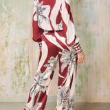 Palm Tree Satin Long Wide Pants (PANTS ONLY)